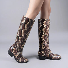 Tuhoomall Knee High Dance Boots For Women, Comfortable Western Style With Animal Print, Durable Rubber Sole, Perfect For Fashion, Travel And Outdoor Events Tuhoomall