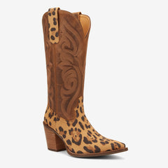 Tuhoomall Fashion Women’s Mid Calf Boots, Embroidered Leopard Pattern, Stylish Chunky Heel for Parties Tuhoomall