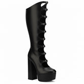 Tuhoomall Gothic High Heel Gladiator Sandals with Adjustable Buckles, 15cm Chunky Heel for Stage Performance, Waterproof Platform, Solid Color Design