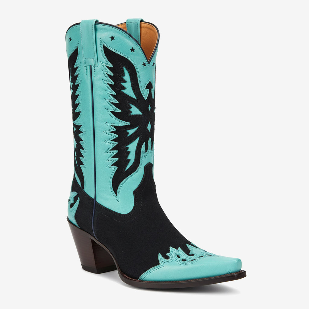 Tuhoomall Western Cowboy Boots for Women, Comfortable Mid-Calf Heeled Shoes, Floral Embroidery Design for Parties and Performances Tuhoomall