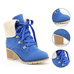 Tuhoomall Fashion Casual Ankle Boots for Women, Classic Street Style, Round Toe, Mid Heel, Lace-Up, Solid Color, Perfect for Winter Wear