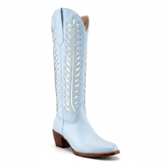 Tuhoomall Western Mid Calf Boots for Women, Embroidered Vegan Leather, Casual Chunky Heel, Spring Autumn Winter Fashion