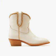 Tuhoomall Comfortable Western Style Ankle Boots for Women, Casual Workwear, Round Toe, Chunky Heel, Seasonless, Woven Colorblock Design