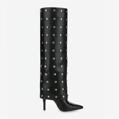 Tuhoomall Foldable Knee High Boots with Studs and Polka Dot Design for Outdoor Fashion Casual Style