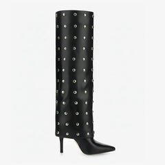 Tuhoomall Foldable Knee High Boots with Studs and Polka Dot Design for Outdoor Fashion Casual Style Tuhoomall