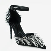 Tuhoomall High Heel Sandals for Performance and Parties, Pointed Toe, Adjustable Buckle, Sparkling Rhinestones, Summer Fashion