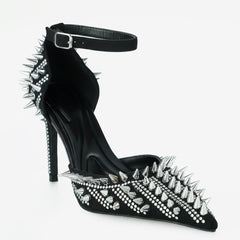 Tuhoomall High Heel Sandals for Performance and Parties, Pointed Toe, Adjustable Buckle, Sparkling Rhinestones, Summer Fashion