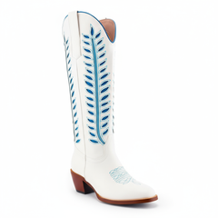 Tuhoomall Western Mid Calf Boots for Women, Embroidered Vegan Leather, Casual Chunky Heel, Spring Autumn Winter Fashion