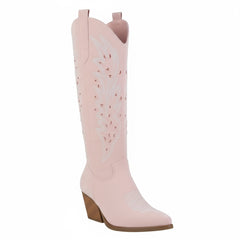 Tuhoomall Western Knee-High Boots For Women With Embroidery And Zipper, Chunky Heel For Travel, Outdoor, Fashion Casual, Party And Dance