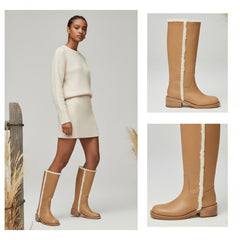 Tuhoomall Women's Boots, Comfortable Slip-On, Round Toe, Casual & Formal Wear, Versatile Fashion Footwear for Spring, Autumn & Winter