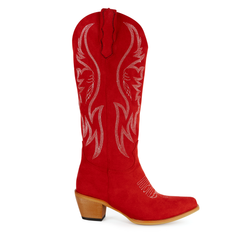 Tuhoomall Women Cowboy Boots Faux Suede Embroidered Pointed Toe Western Boots