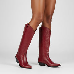 Tuhoomall Western Style Floral Embroidery Knee High Boots for Work - 5.6 cm Chunky Heel, Rubber Sole, Slip-On Design, Classic Fashion وترتیب