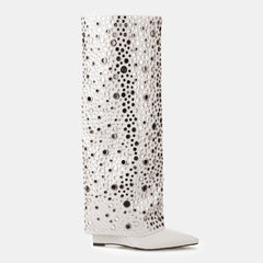 Tuhoomall Sparkling Knee-High Glitter Wedge Boots for Parties, Performances, and Fashion Events - Comfortable, Trendy, with Elegant Geometric Design