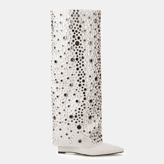 Tuhoomall Sparkling Knee-High Glitter Wedge Boots for Parties, Performances, and Fashion Events - Comfortable, Trendy, with Elegant Geometric Design Tuhoomall