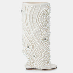 Tuhoomall Wedge Heel Floral Peep-Toe Ankle Boots with Rhinestone Accents for Parties and Performances