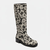Tuhoomall Fashionable Low Heel Mid Calf Embroidered Boots for Casual, Parties, and Formal Events 4-5cm Heels
