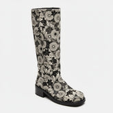 Tuhoomall Fashionable Low Heel Mid Calf Embroidered Boots for Casual, Parties, and Formal Events 4-5cm Heels Tuhoomall