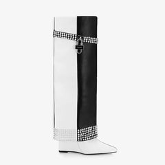 Tuhoomall Style Knee-High Foldable Boots with Studded Design for Casual Outdoor Fashion Tuhoomall