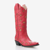 Tuhoomall Western Mid Calf Boots for Women - Embroidered Slip-On Design with Chunky Heel and Studded Details Tuhoomall