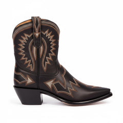 Tuhoomall Metallic Western Ankle Boots for Women - Stylish Slip-On Design with Embroidered Floral Pattern, Casual All-Season Footwear