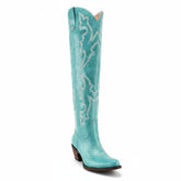Tuhoomall Western Knee-High Boots with Elegant Embroidery, Stylish Mid Heel for Casual and Office Wear, Durable Faux Suede Leather, All-Season Fashion Tuhoomall