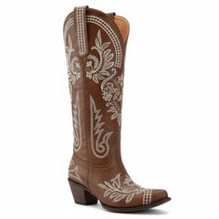 Tuhoomall Western Cowgirl Boots, Slip-On Mid Calf with Chunky Heel, Floral Embroidery for Parties and Casual Wear