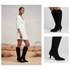 Tuhoomall Stylish Knee-High Boots for Women, Comfortable Cat Heel with Zipper Closure, Classic Solid Color for Casual, Business, and Travel