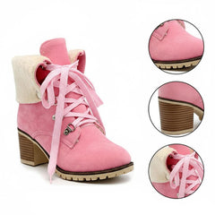 Tuhoomall Fashion Casual Ankle Boots for Women, Classic Street Style, Round Toe, Mid Heel, Lace-Up, Solid Color, Perfect for Winter Wear