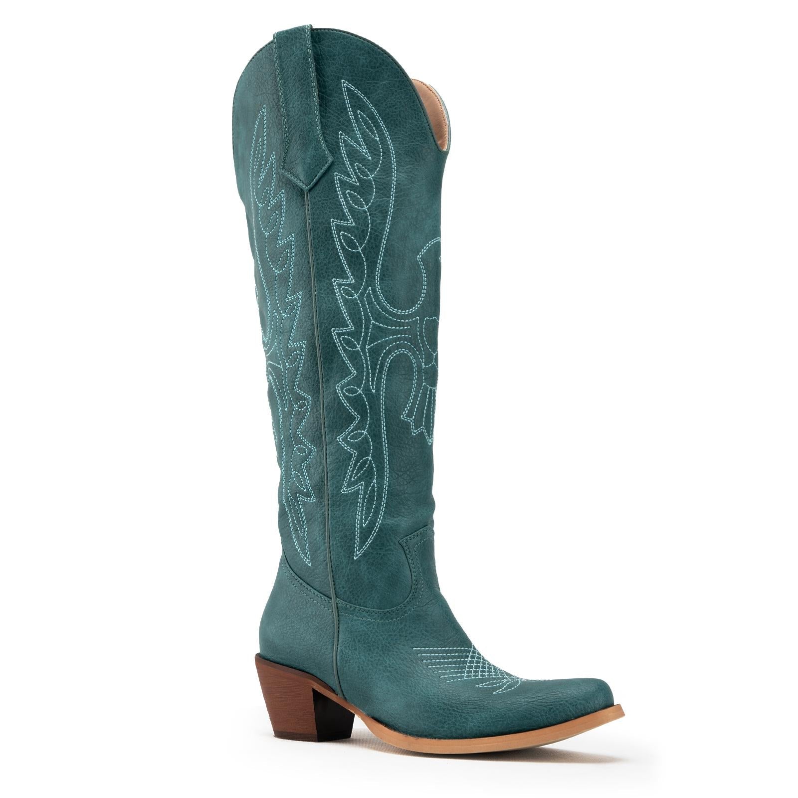 Tuhoomall Western Knee-High Boots for Women, Comfortable Suede Leather with Animal Embroidery, Perfect for Fashion and Casual Travel Activities Tuhoomall