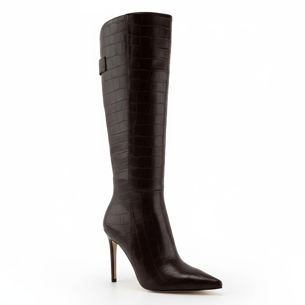 Tuhoomall Fashion Knee-High Boots for Parties and Performances, Chic Pointed Toe with Zipper Closure, Stylish All-Season Slip-Resistant Rubber Sole Tuhoomall