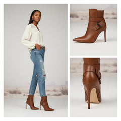 Tuhoomall Fashion Ankle Boots for Women with Cross Strap Design, Stiletto Heel, Studded Detail, Perfect for Casual and Office Wear