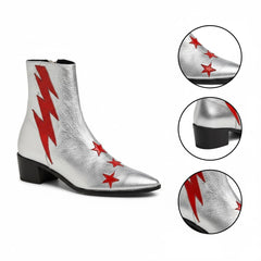 Tuhoomall Pointed-Toe Chunky Heel Ankle Booties with Zipper Closure - Fashionable Floral Applique Design for Parties and Everyday Wear