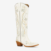 Tuhoomall Tuhoomall Western Knee-High Boots for Women, Floral Embroidered Design, Perfect for Parties, Office, and Casual Wear, 7.5 cm Classic Mid Chunky Heel Tuhoomall