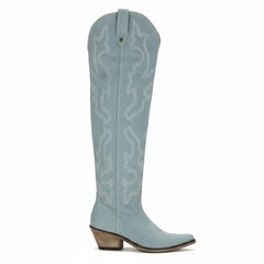 Tuhoomall Western Knee-High Boots with Elegant Embroidery, Stylish Mid Heel for Casual and Office Wear, Durable Faux Suede Leather, All-Season Fashion