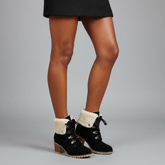 Tuhoomall Fashion Casual Ankle Boots for Women, Classic Street Style, Round Toe, Mid Heel, Lace-Up, Solid Color, Perfect for Winter Wear