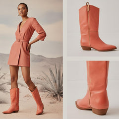 Tuhoomall Western Snip Toe Ankle Boots for Women, Classic All-Season Chunky Heel Rubber Sole, Easy Slip-On Design, Perfect for Casual and Office Wear