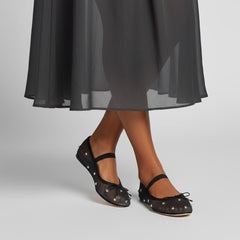 Tuhoomall Comfortable Rhinestone Ballet Flats for Women - Casual Blue Mesh Slip-On Shoes with Low Heel and Round Toe