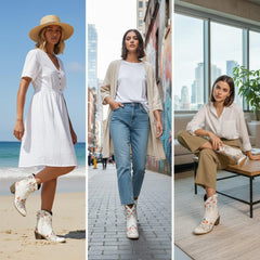 Tuhoomall Stylish Western Ankle Boots with Floral Embroidery, Rubber Sole, Chunky 5cm Heel for Classic and Casual Looks