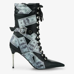 Tuhoomall Boots, Trendy PU Leather, 9cm Slim Heels, Lace-Up Closure, Perfect for Parties and Weddings Tuhoomall