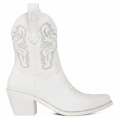 Tuhoomall Comfortable Western Ankle Boots for Fashion, Travel, and Leisure - Embroidered Genuine Leather, 5.5cm Chunky Heel, Slip-On Design