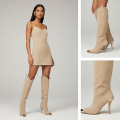 Tuhoomall Stylish High Heel Ankle Boots with Zipper, 10cm Stiletto, Rubber Sole, Metallic Shine, Denim Finish for Fashion, Casual, Office