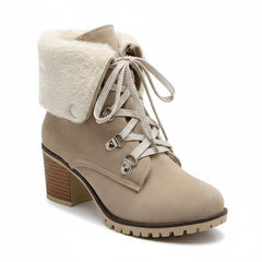 Tuhoomall Fashion Casual Ankle Boots for Women, Classic Street Style, Round Toe, Mid Heel, Lace-Up, Solid Color, Perfect for Winter Wear