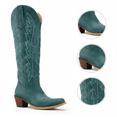 Tuhoomall Western Knee-High Boots for Women, Comfortable Suede Leather with Animal Embroidery, Perfect for Fashion and Casual Travel Activities Tuhoomall