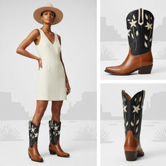 Tuhoomall Western Style Comfortable Ankle Boots with Embroidery for Casual Daily Wear, 4.5 cm Chunky Heel, All-Season Women’s Footwear