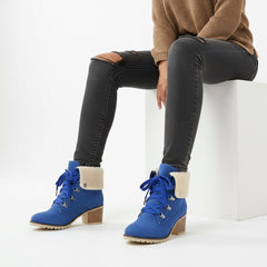 Tuhoomall Fashion Casual Ankle Boots for Women, Classic Street Style, Round Toe, Mid Heel, Lace-Up, Solid Color, Perfect for Winter Wear