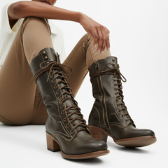 Tuhoomall Western Cowgirl Mid Calf Boots, Retro Chunky Heel, Round Toe, Zipper Closure, Stylish Casual Travel Footwear