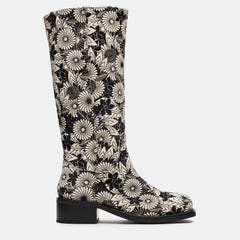 Tuhoomall Fashionable Low Heel Mid Calf Embroidered Boots for Casual, Parties, and Formal Events 4-5cm Heels