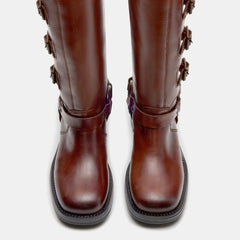 Tuhoomall Vintage Stylish Casual Boots for Women, Comfortable Mid-Calf Square-Toe with Chunky Heel, Adjustable Buckle, All-Season Wear