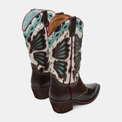 Tuhoomall Western Cowboy Boots for Women, Floral and Animal Print, Chunky Heels, Perfect for Parties and Fashion Events, Easy Slip-On Style