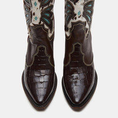 Tuhoomall Western Cowboy Boots for Women, Floral and Animal Print, Chunky Heels, Perfect for Parties and Fashion Events, Easy Slip-On Style